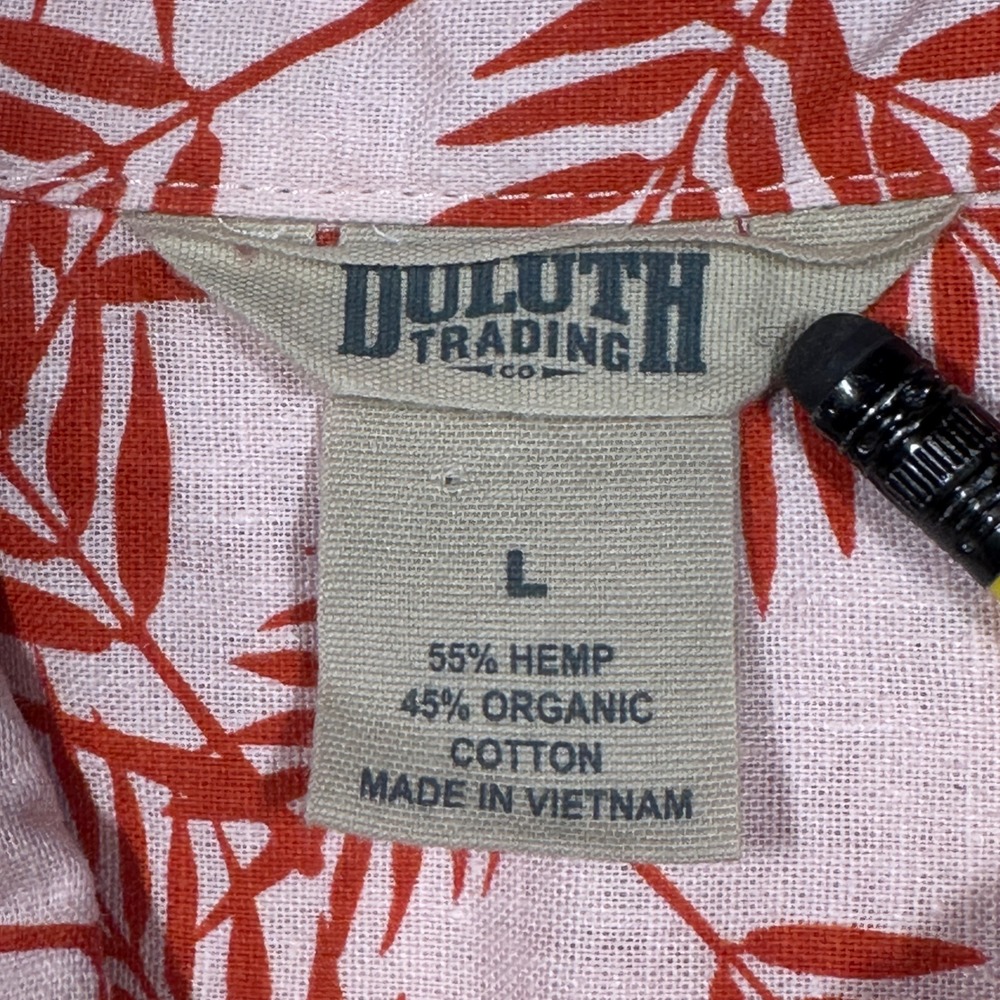 Duluth Trading Artisan Tunic Women L Orange Pink Hemp Cotton Palm Leaf Tropical - Picture 3 of 10